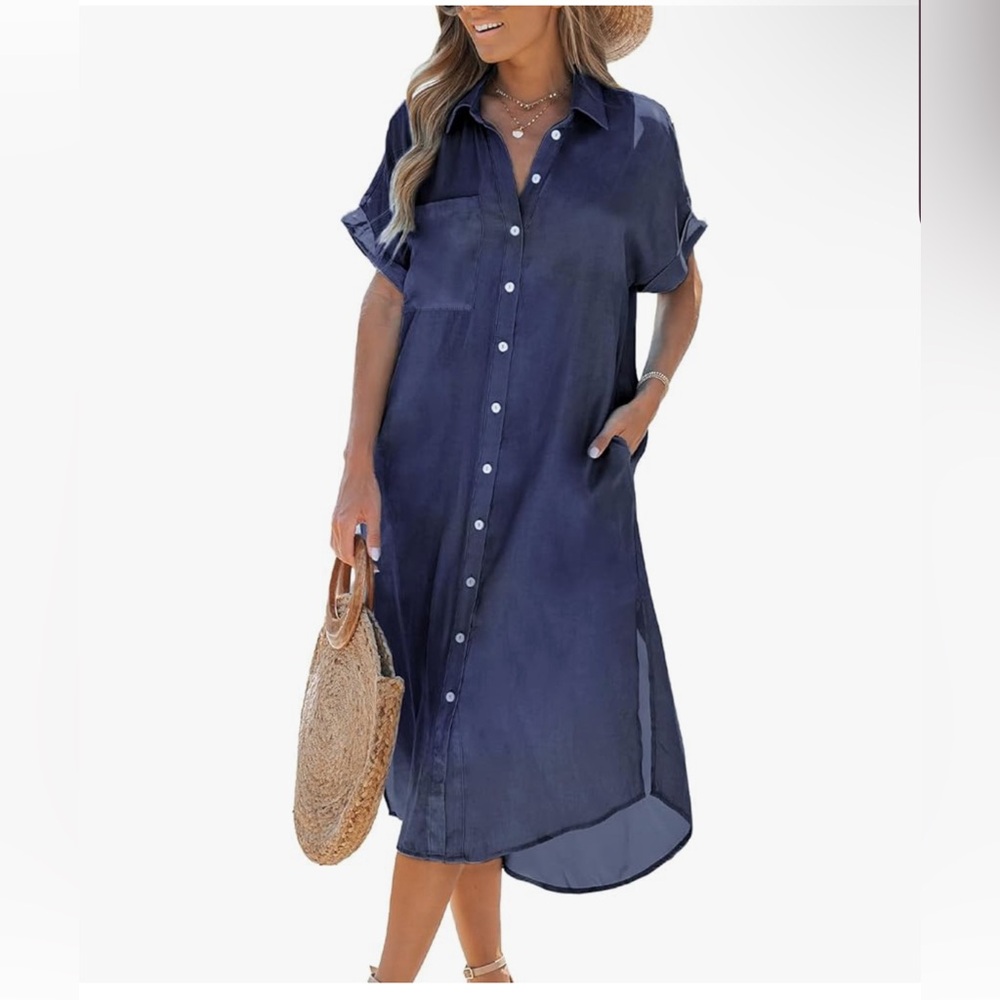 Button Front Dark Denim Dress Size L